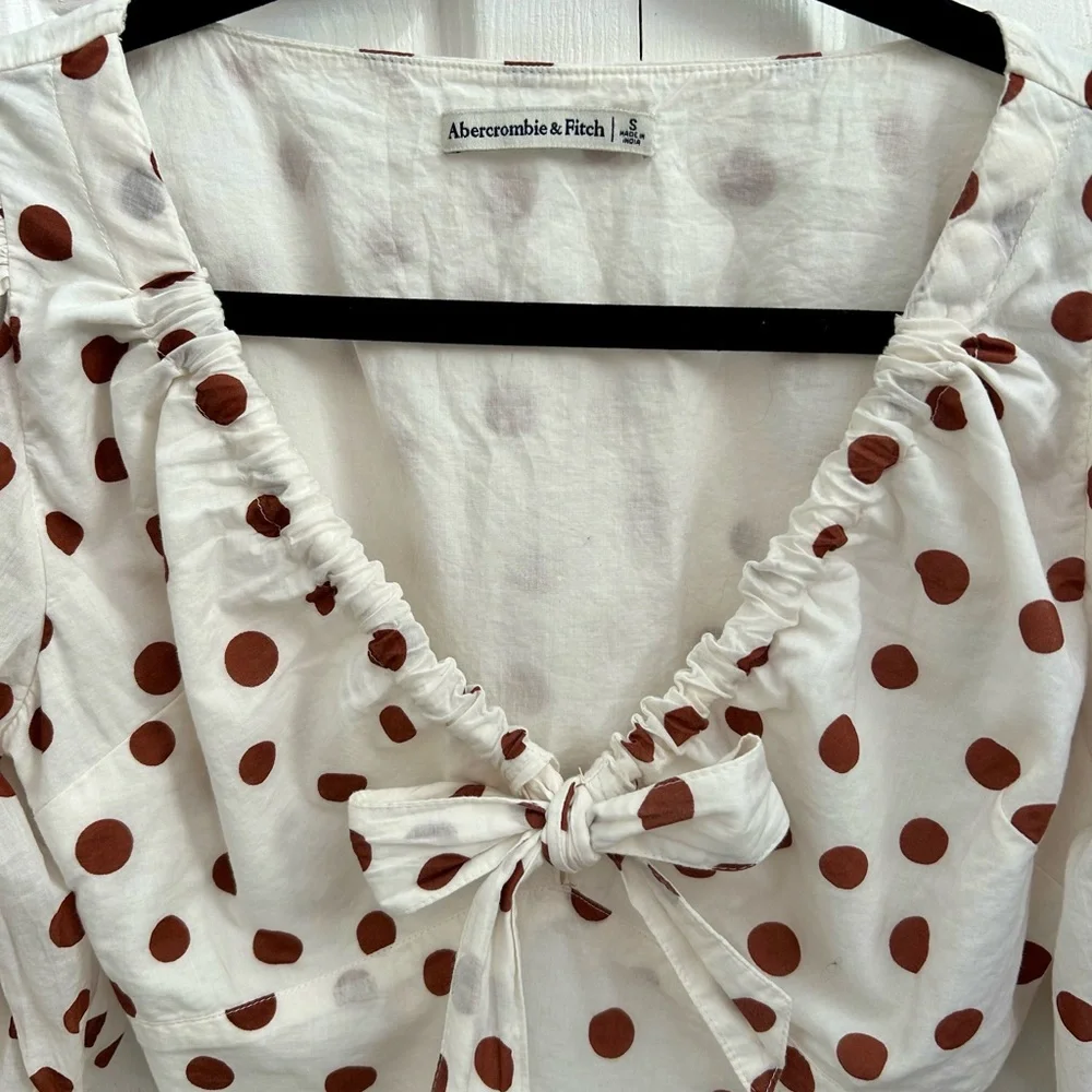 Abercrombie & Fitch White Blouse with Brown Polka Dots - Picture 2 of 5